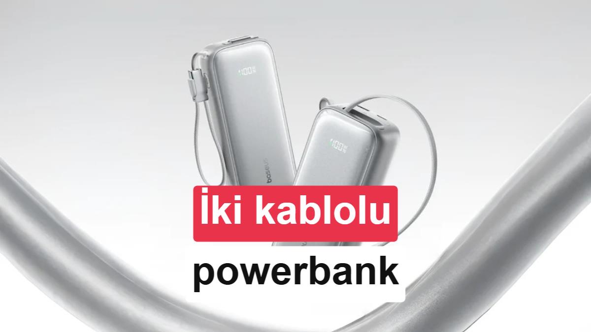 Baseus iki dahili kablosu olan powerbank tanıttı